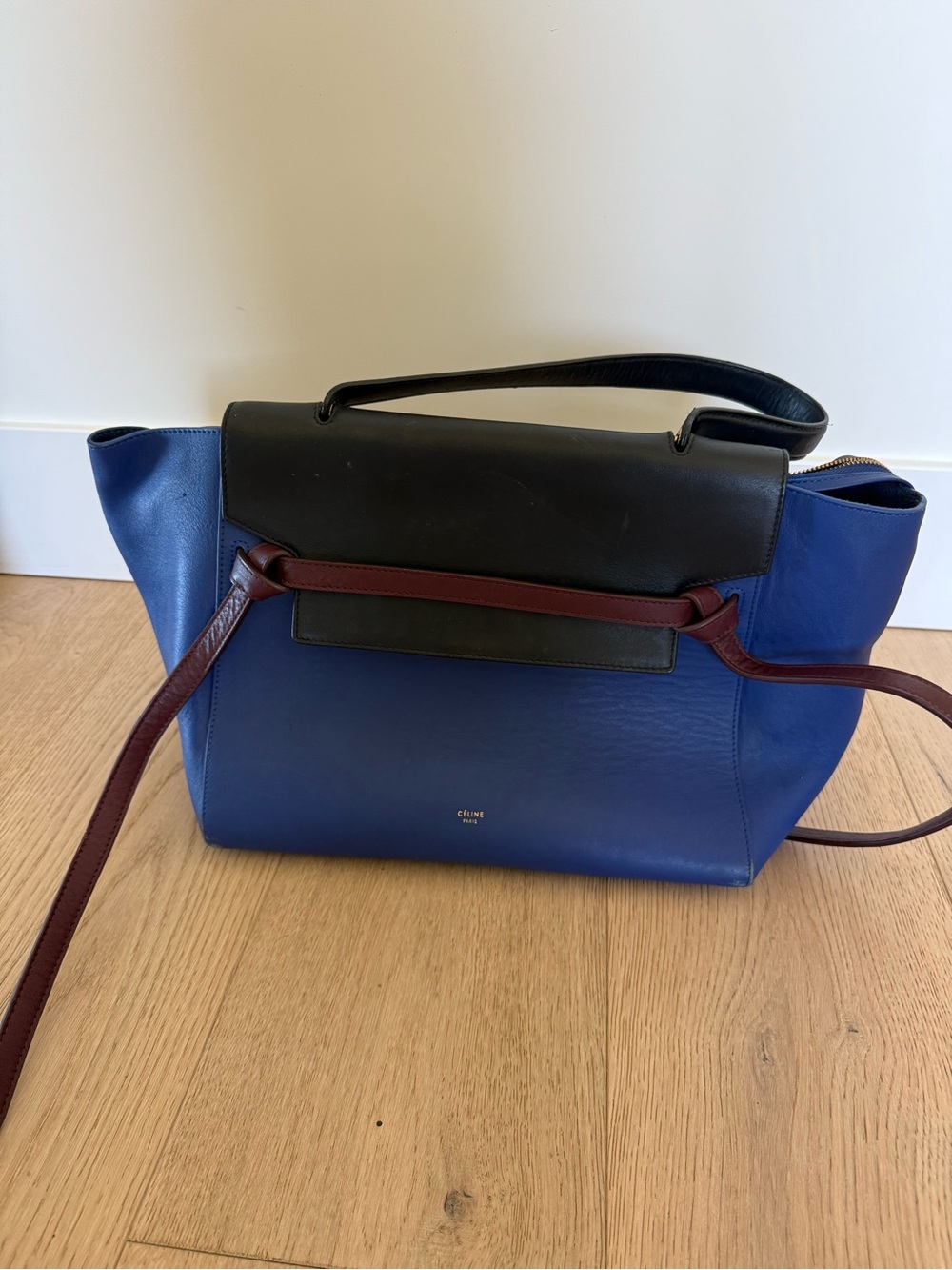 Celine Tricolor Leather Shoulder Bag - Blue/Black/Burgundy
